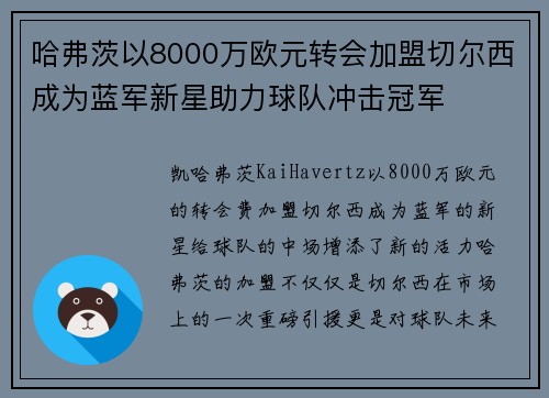 哈弗茨以8000万欧元转会加盟切尔西成为蓝军新星助力球队冲击冠军