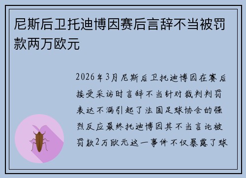 尼斯后卫托迪博因赛后言辞不当被罚款两万欧元